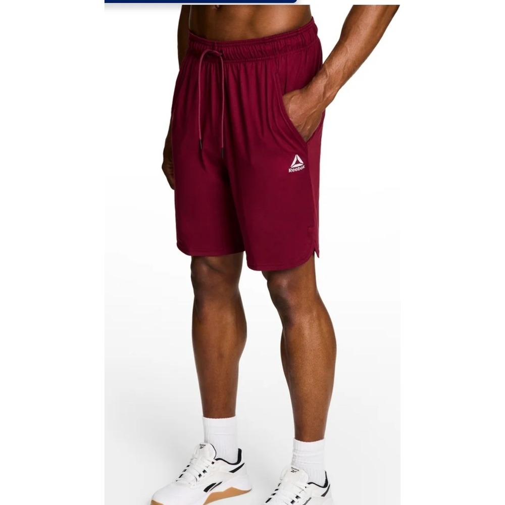 Reebok Mens Athletic Training Shorts Burgundy Maroon Small Drawstring Pockets